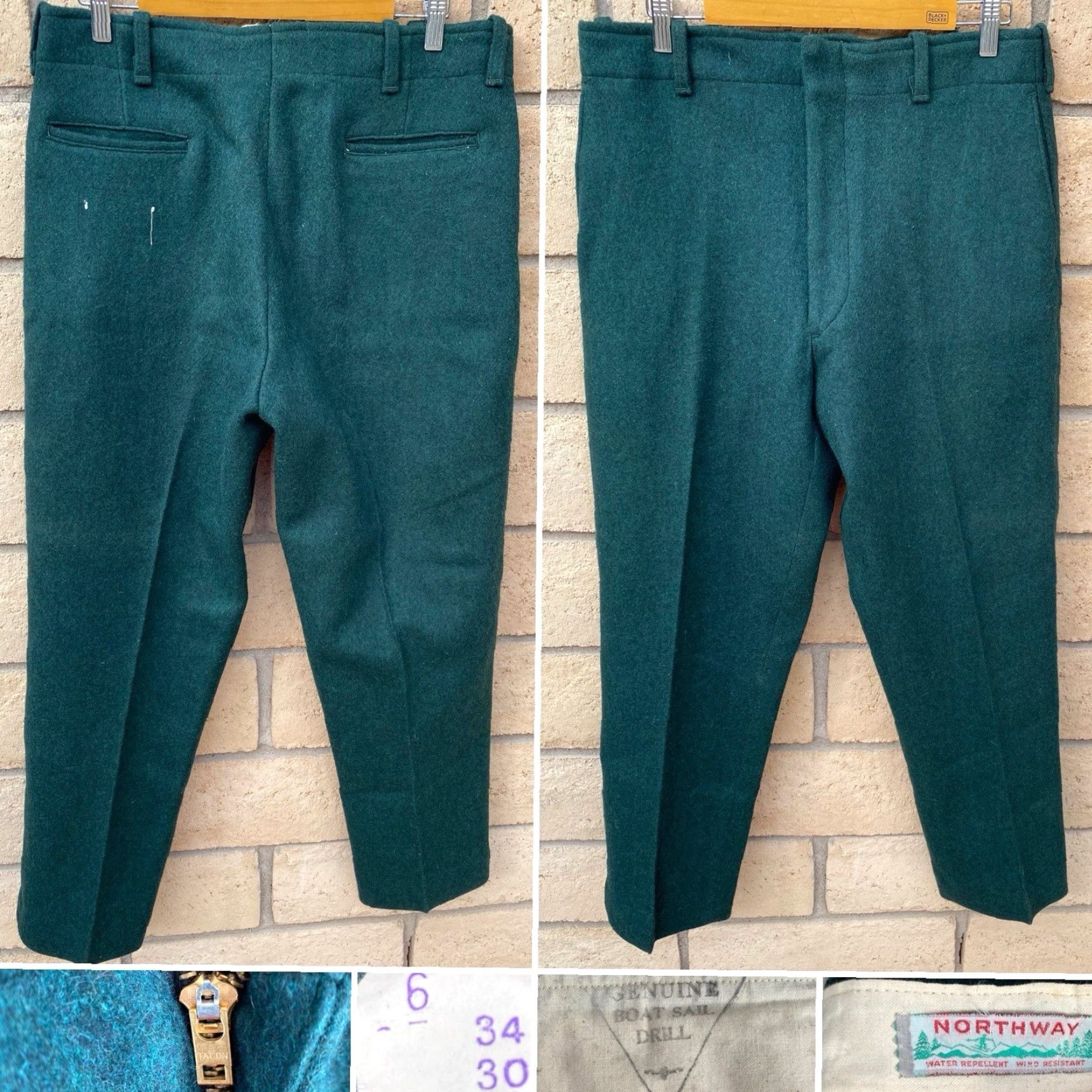 Vintage VINTAGE Northway Green Wool Outdoor Pants Talon Zipper Boat Sail Drill Pockets 34x30 Size US 34 / EU 50 - 2 Thumbnail