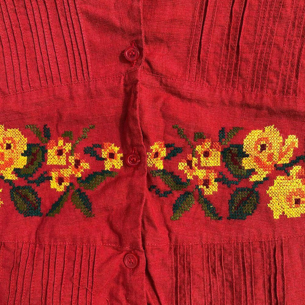 Designer Pre Owned Needle Point Embroidered Red Hand Made Blouse G Size L / US 10 / IT 46 - 4 Thumbnail