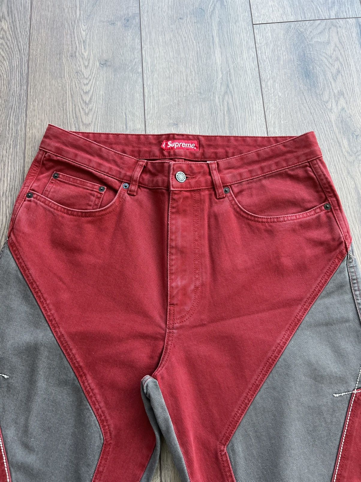 Supreme Supreme 2-Tone Paneled Denim Jeans “Red” 32 Size US 32 / EU 48 - 3 Thumbnail