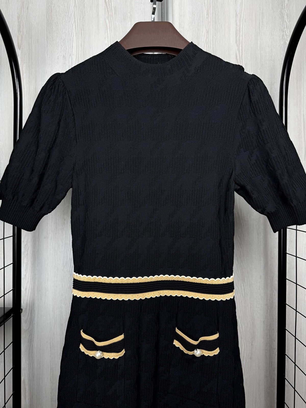 Sandro Sandro Paris Houndstooth jacquard black knee length dress Size S / US 4 / IT 40 - 3 Thumbnail