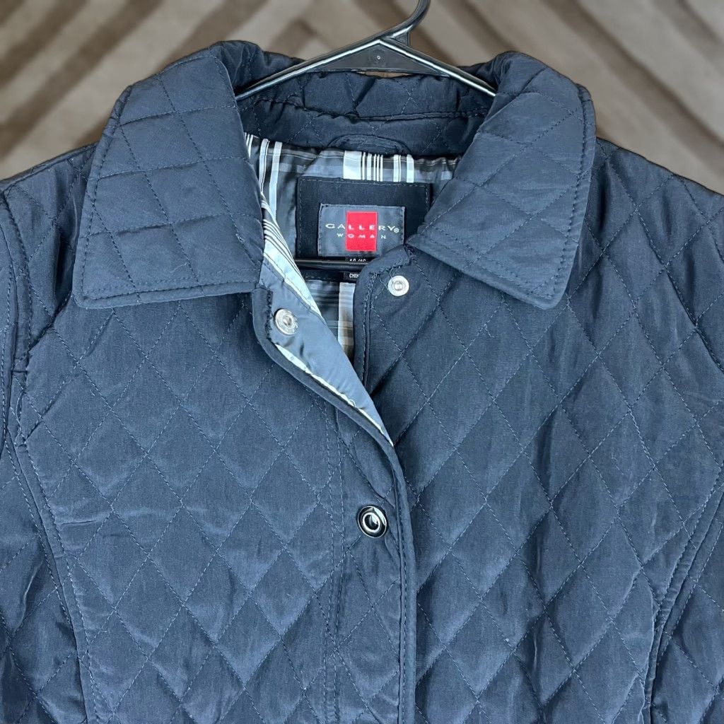 Vintage Gallery Womens Jacket Black Quilted Snap Button Filled Lined Collared 14/16 Size XL / US 12-14 / IT 48-50 - 1 Thumbnail