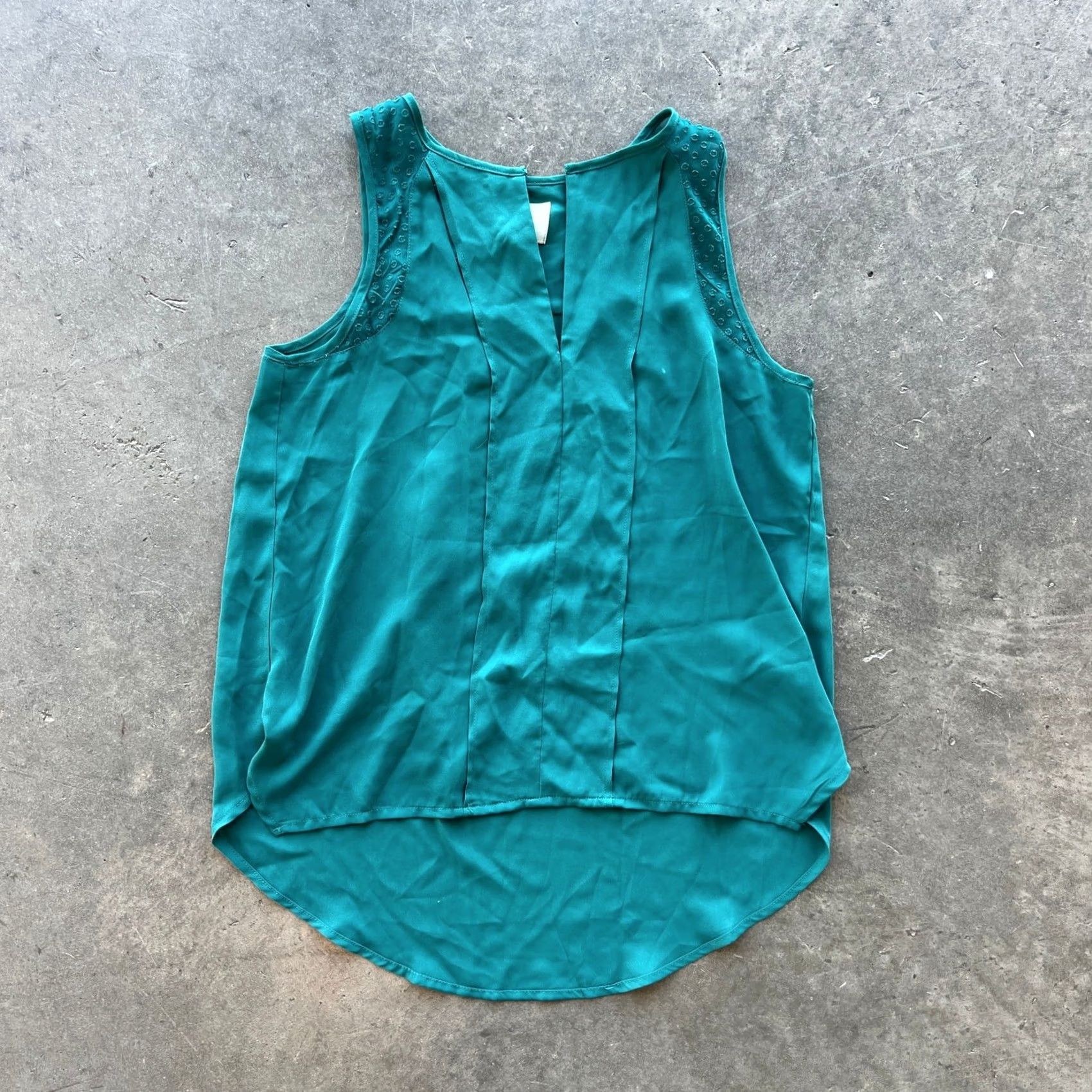 Anthropologie VINTAGE Maeve by Anthropologie Chiffon Split Neck Hi-Low Teal Blouse Women 2 Shirt Sleeveless Size XS / US 0-2 / IT 36-38 - 2 Thumbnail