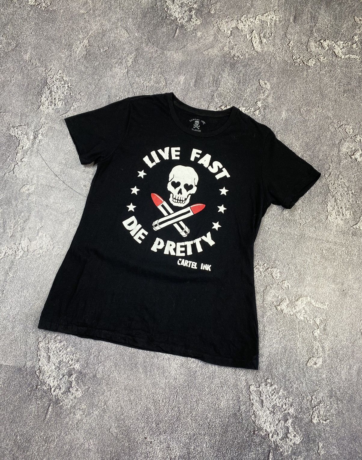 20471120 × Beauty Beast Y2K Live Fast Die Pretty Skull Glamour T-shirt Size L / US 10 / IT 46 - 2 Thumbnail