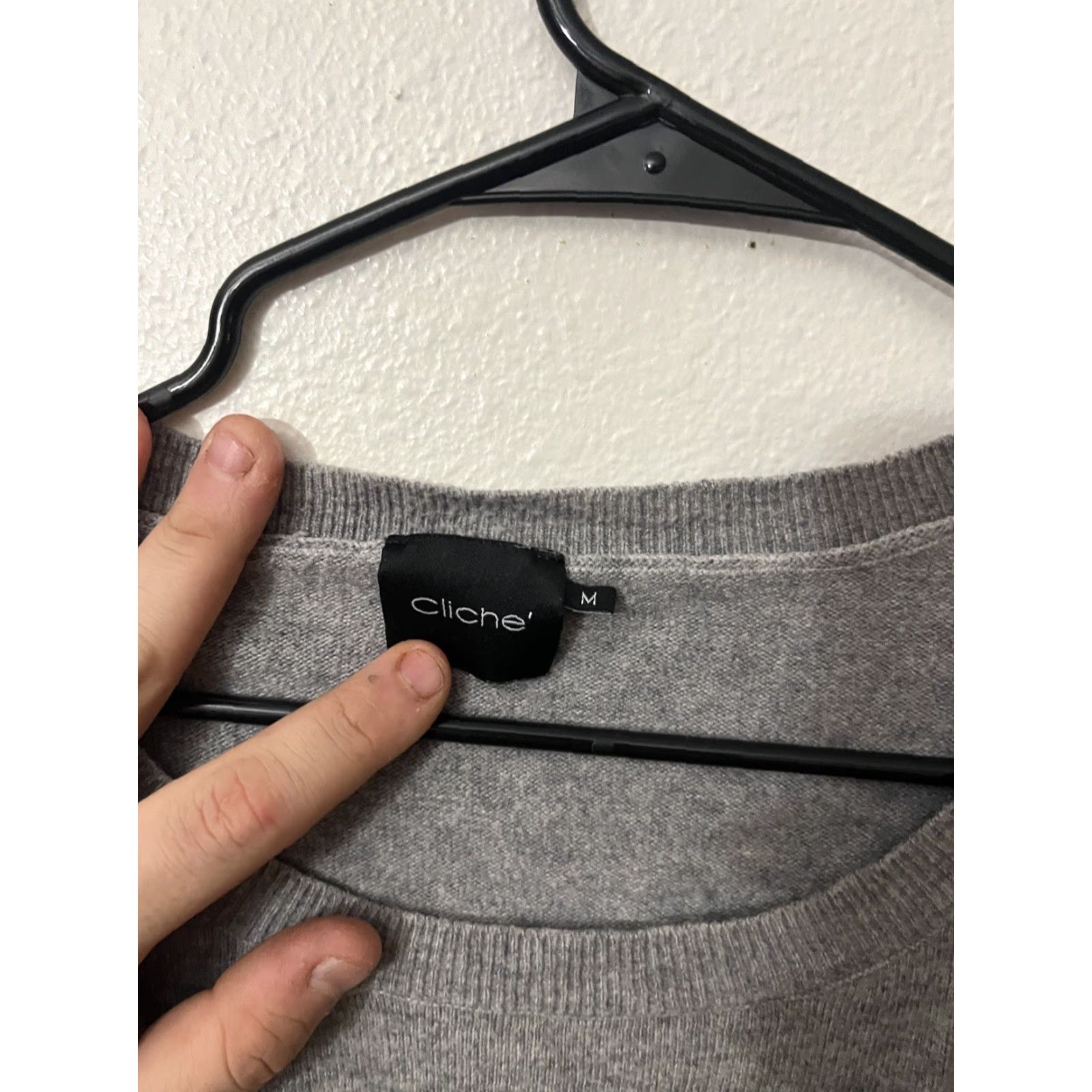 Vintage Cliche Gray Wool Blend Sleeve Crew Neck Sweater Top Medium Womens Pullover Size M / US 6-8 / IT 42-44 - 3 Thumbnail