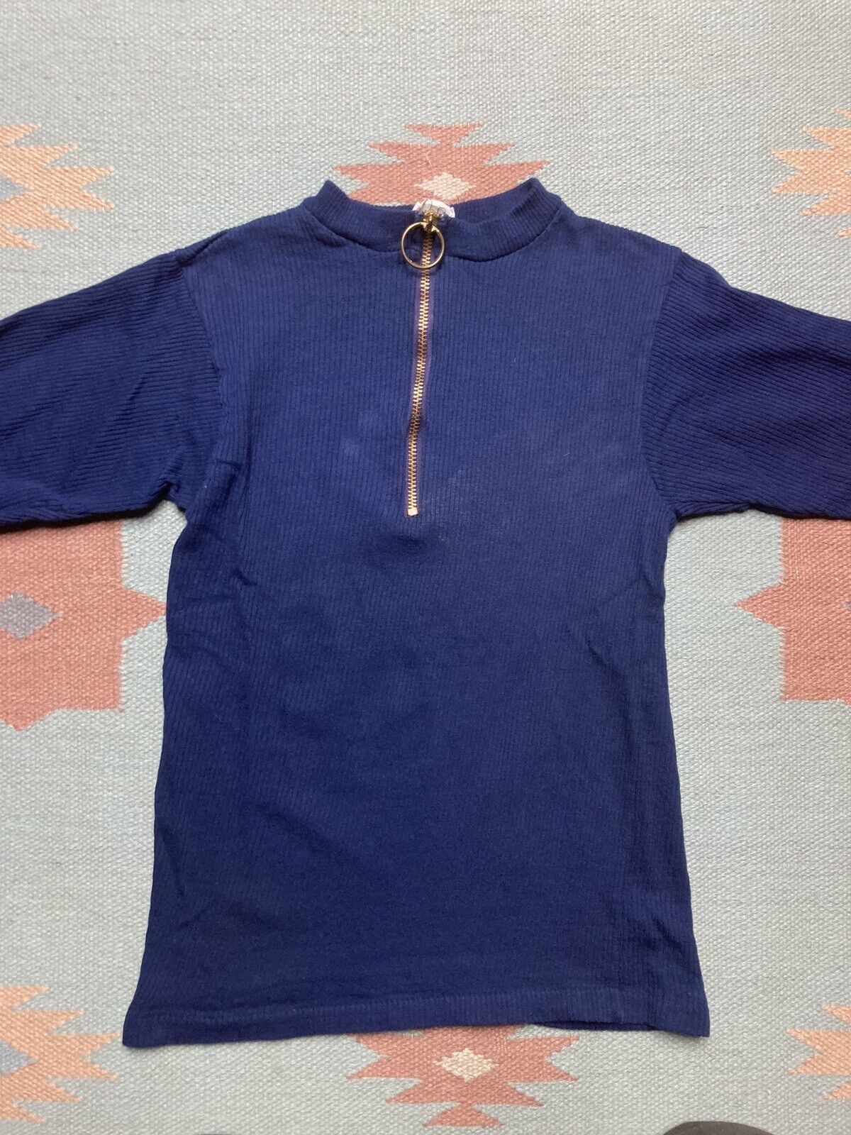 Vintage VTG 60s shirt ribbed cotton half zip mod boys 16 women XS Size XS / US 0-2 / IT 36-38 - 2 Thumbnail