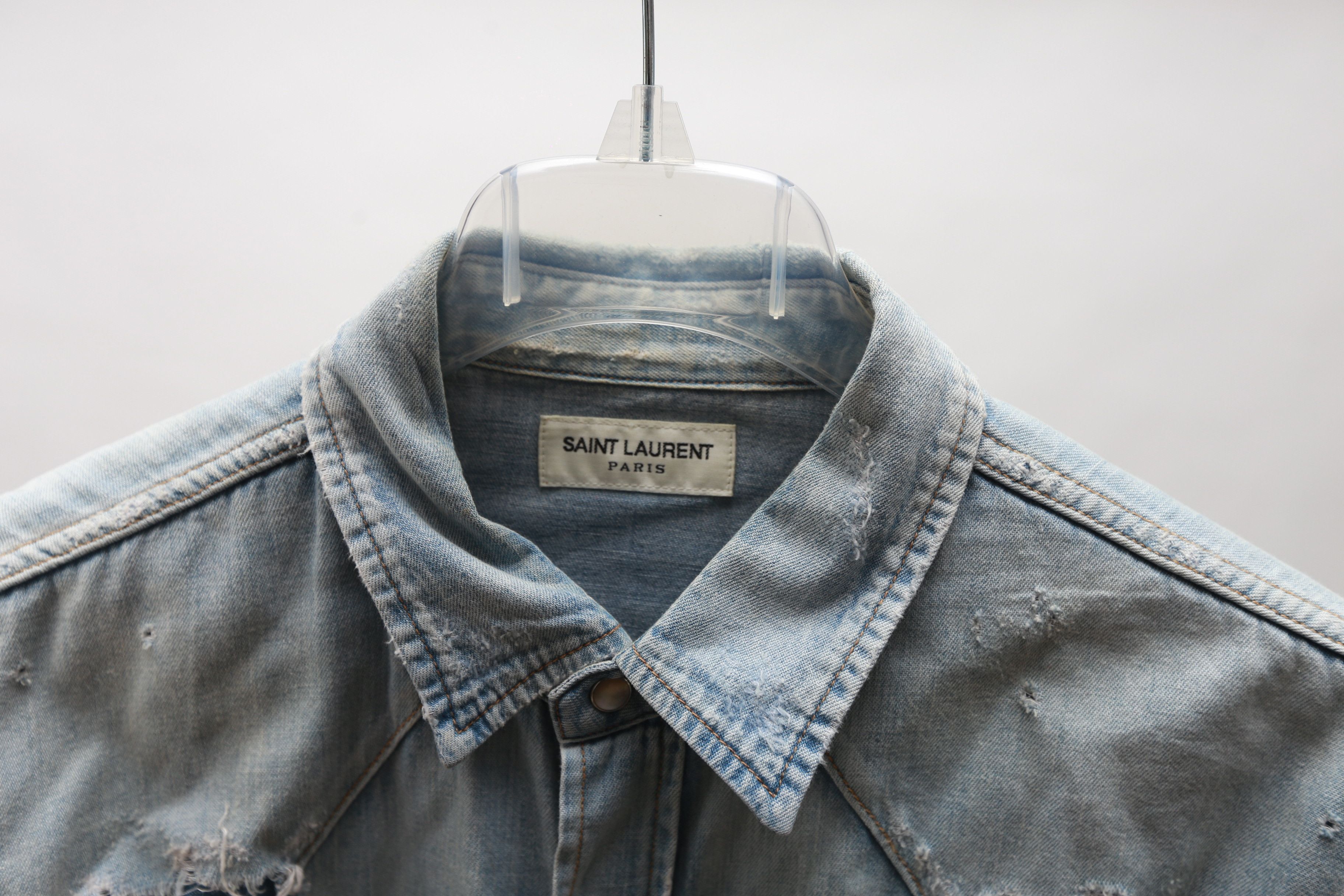 Saint Laurent Paris Destroyed Denim Shirt Size US L / EU 52-54 / 3 - 4 Thumbnail
