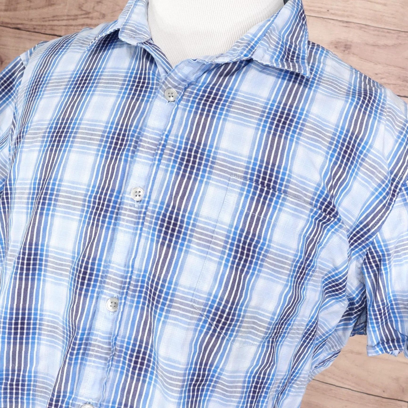 Apt. 9 APT.9 Shirt Mens 2XL Blue Plaid Short Sleeve Slim Fit Button Front Cotton Size US XXL / EU 58 / 5 - 2 Thumbnail