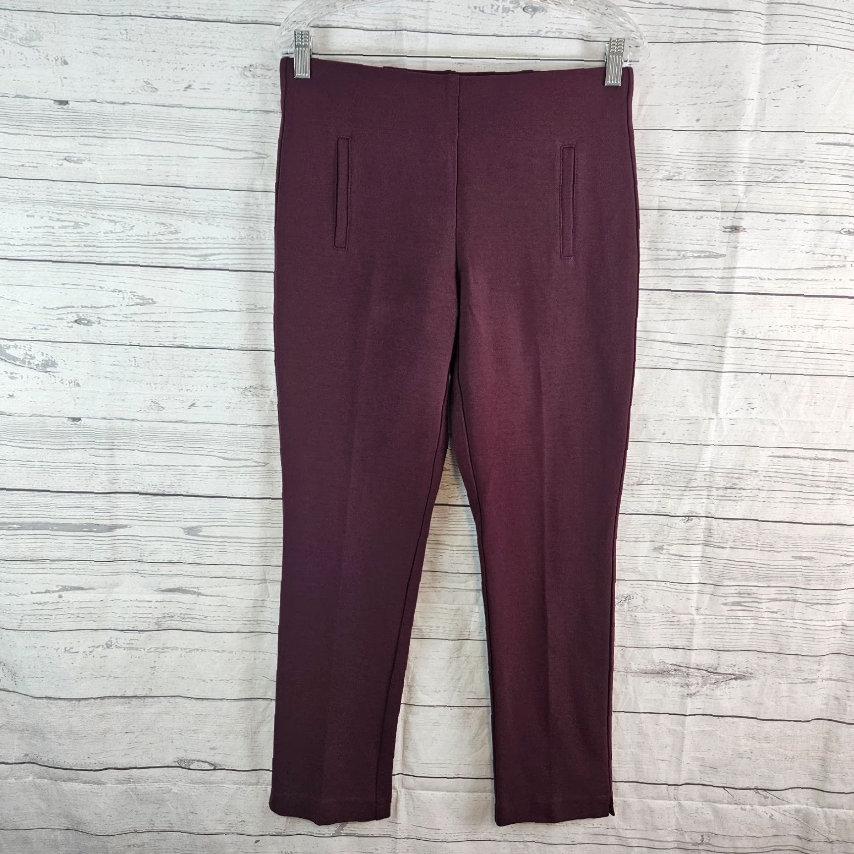 Vintage Chico's Womens Ponte Knit Ankle Pants Sz 0 US 4 Wine Red Mid Rise Pull On Pants Womens Red 27 In Inseam 15.5 Waist 9.5 Rise 4 Mens Ladies Girls Size 27" / US 4 / IT 40 - 2 Thumbnail