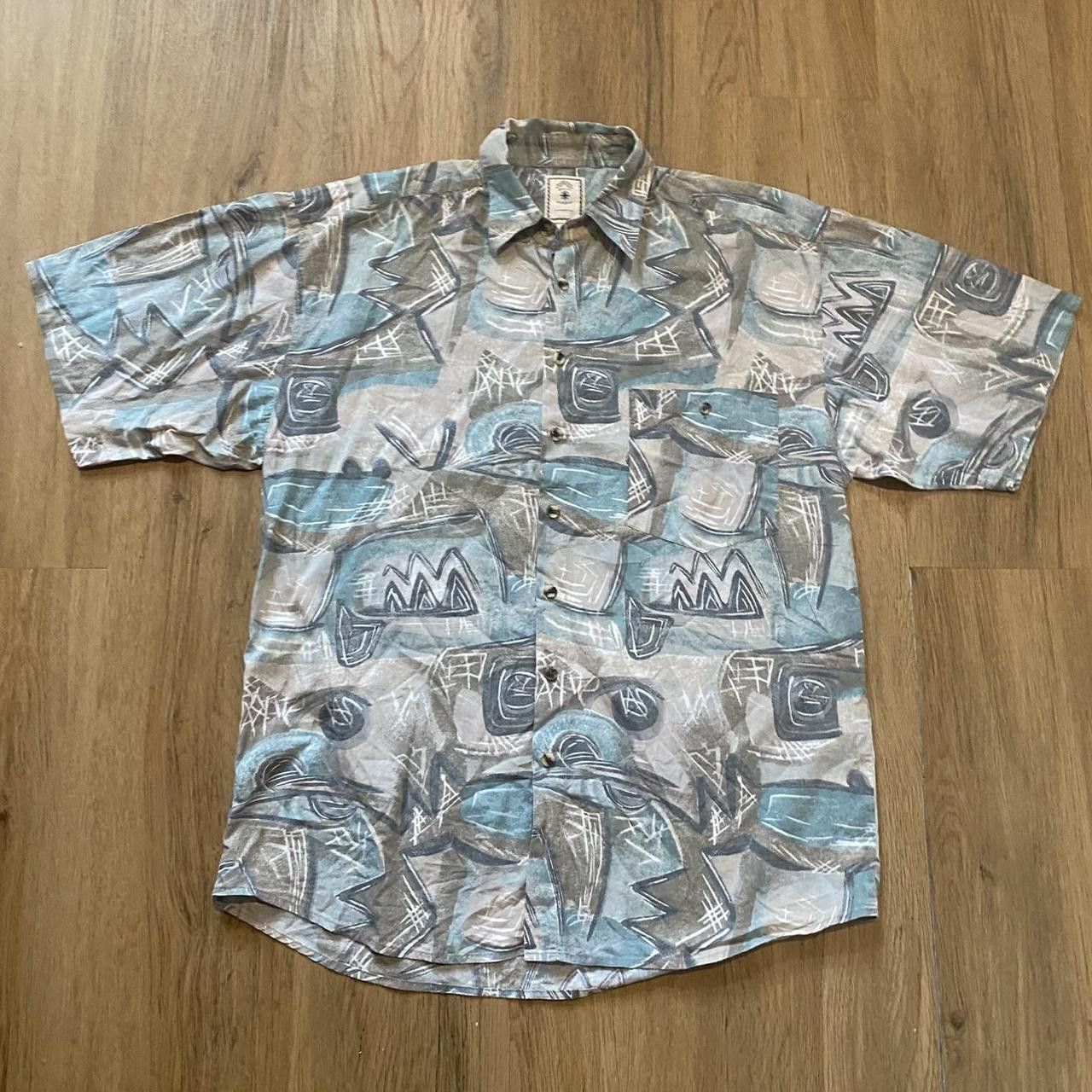 Other Blue and white vintage 90s abstract button up shirt Size US M / EU 48-50 / 2 - 1 Thumbnail