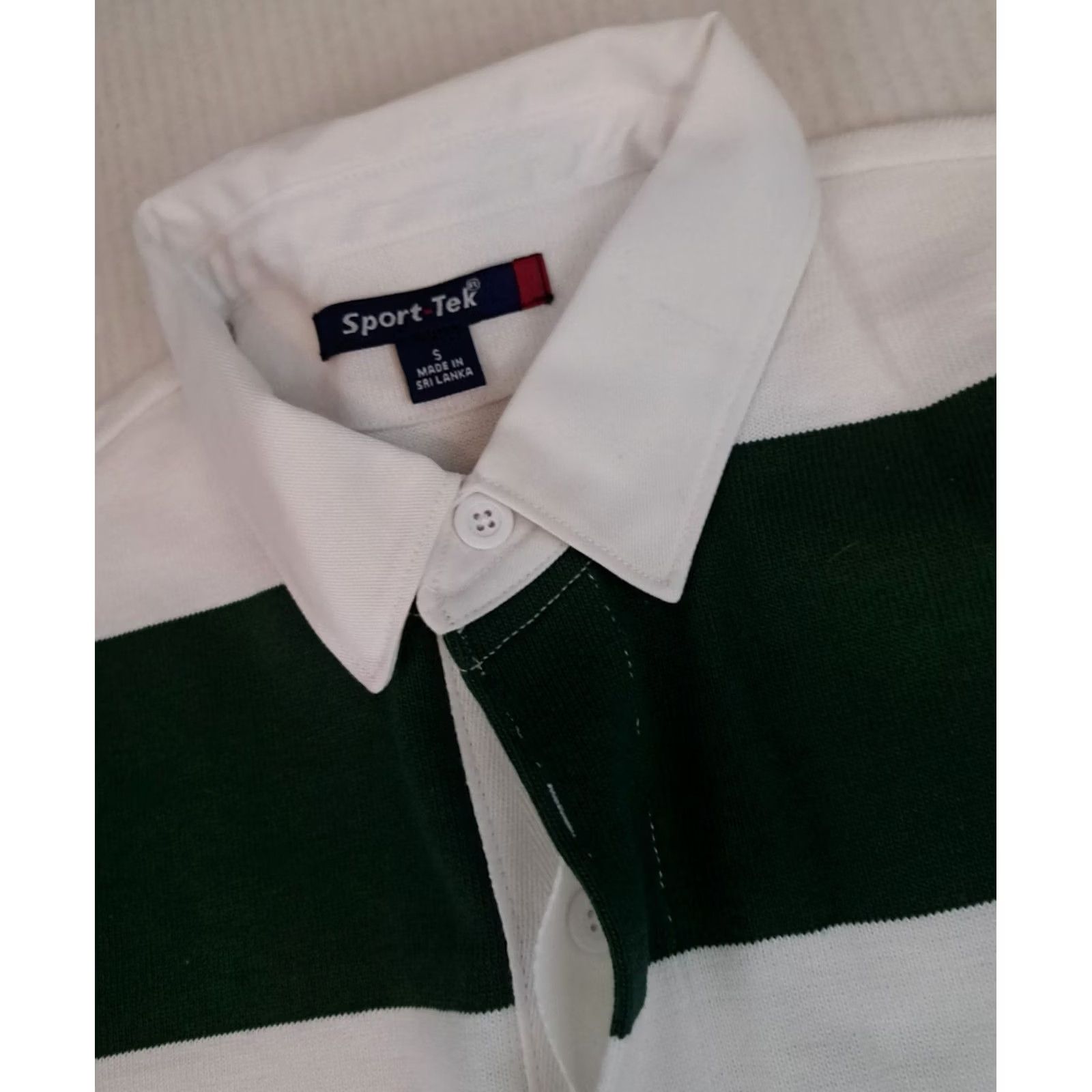 Vintage VINTAGE Sport-Tek Striped Shirt Button-Up Green&White Rugby Shirt S Child? Size US S / EU 44-46 / 1 - 4 Thumbnail