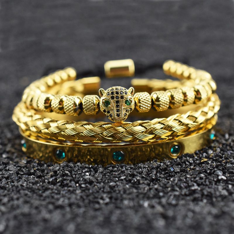 Jewelry Leopard Head Charm Crystals Stainless Steel Bracelet Size ONE SIZE - 1 Thumbnail