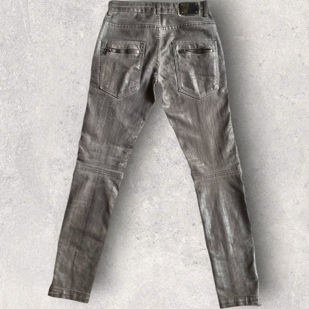 Balmain AW12 Balmain Grey Wax Biker Jeans Size US 29 - 3 Thumbnail