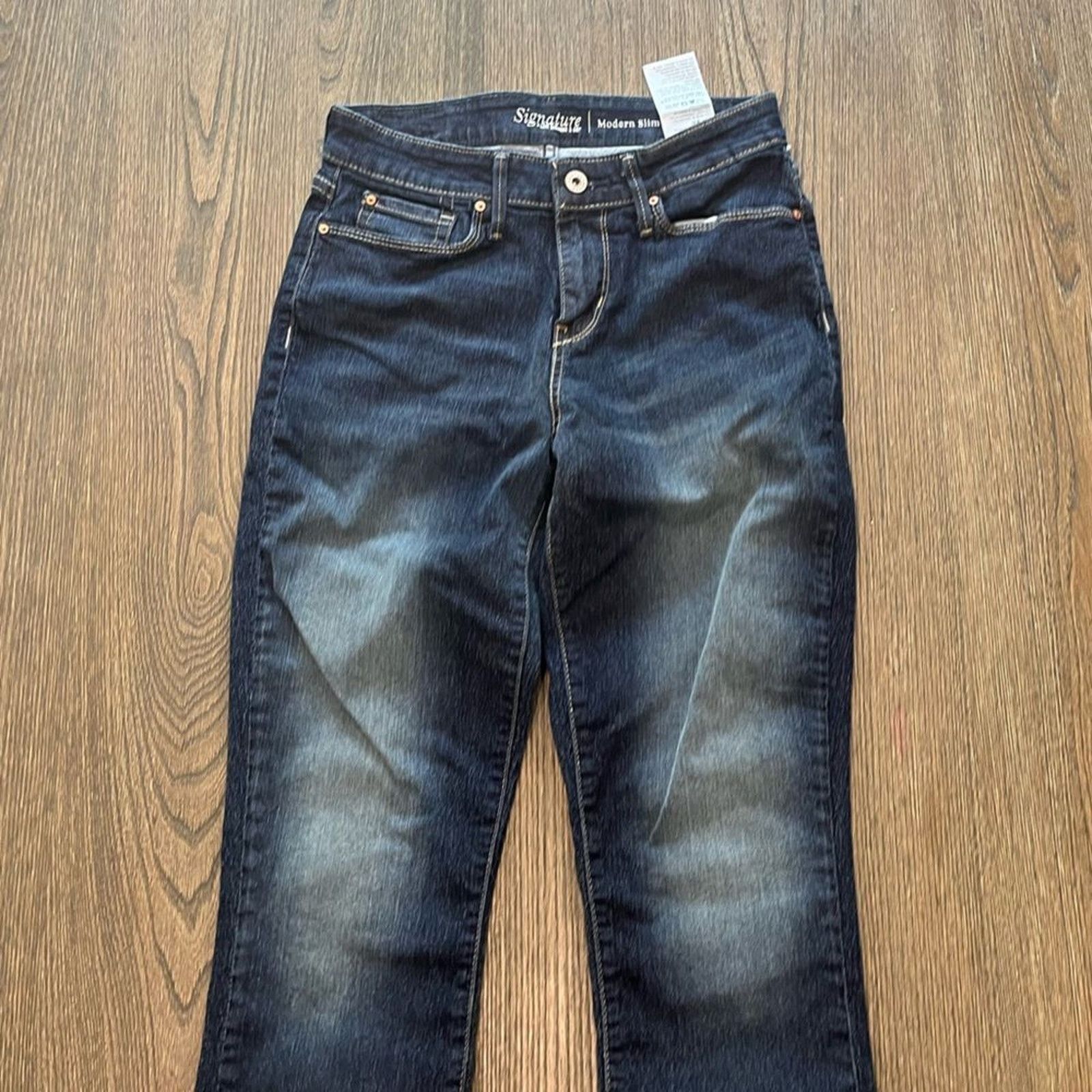Vintage Levi’s Signature Modern Slim Dark Wash Faded Denim Jeans 27 Size 27" / US 4 / IT 40 - 3 Thumbnail