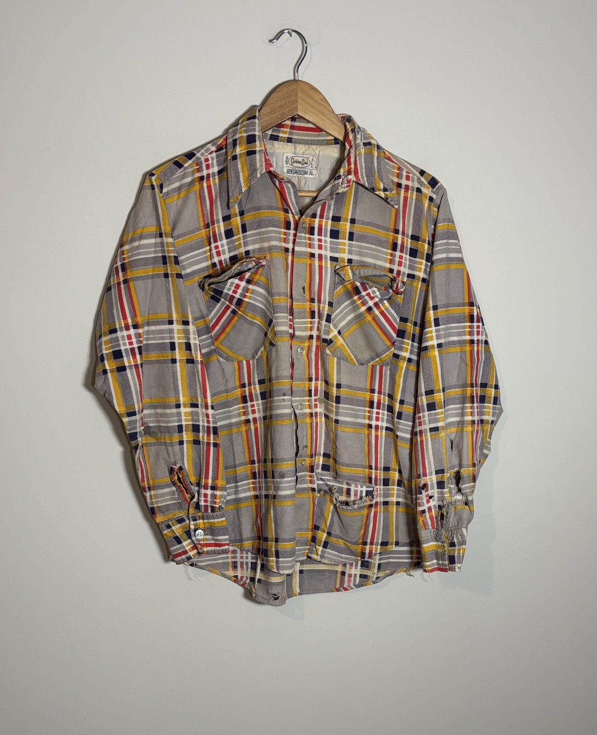 Vintage Vintage Golden Line Flannel Shirt 60s Thrashed Distressed L Size US L / EU 52-54 / 3 - 1 Thumbnail