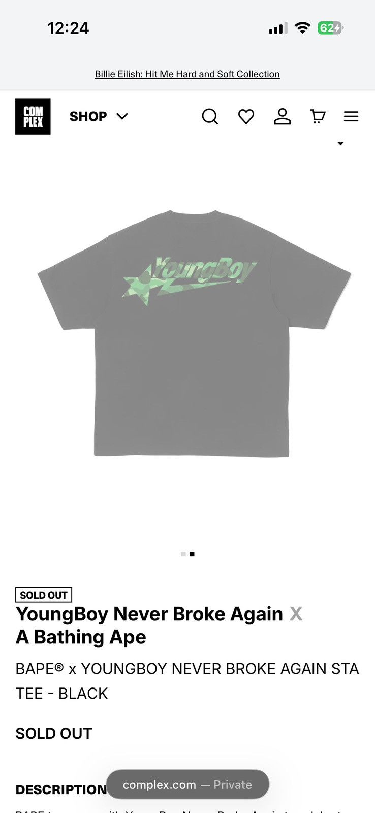 Bape Bape x NBA Youngboy tee. Complex exclusive Size US XL / EU 56 / 4 - 6 Thumbnail