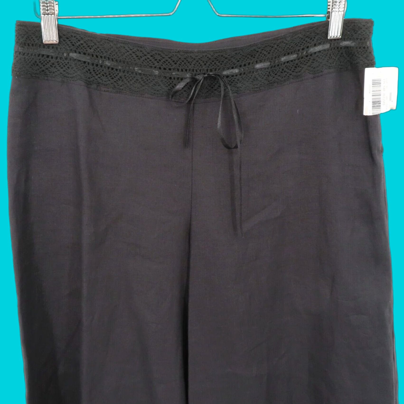 Edward Womens 8 Black Crocheted Linen Wide Leg Cropped Capri Pants NEW