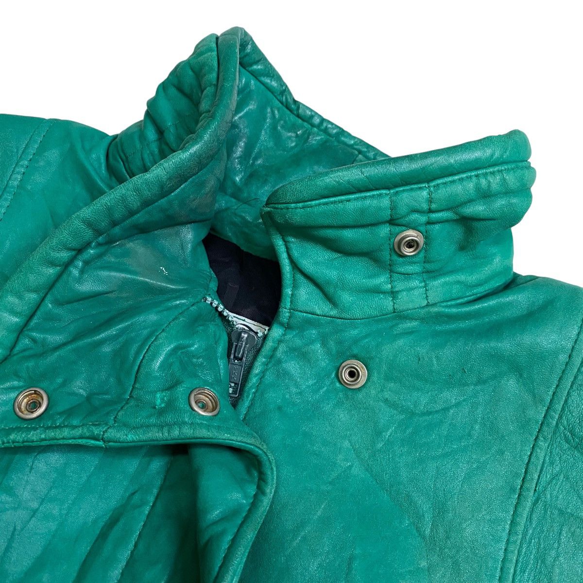 Leather × Vintage Vintage 80s teal green leather croped jacket Size M / US 6-8 / IT 42-44 - 11 Thumbnail