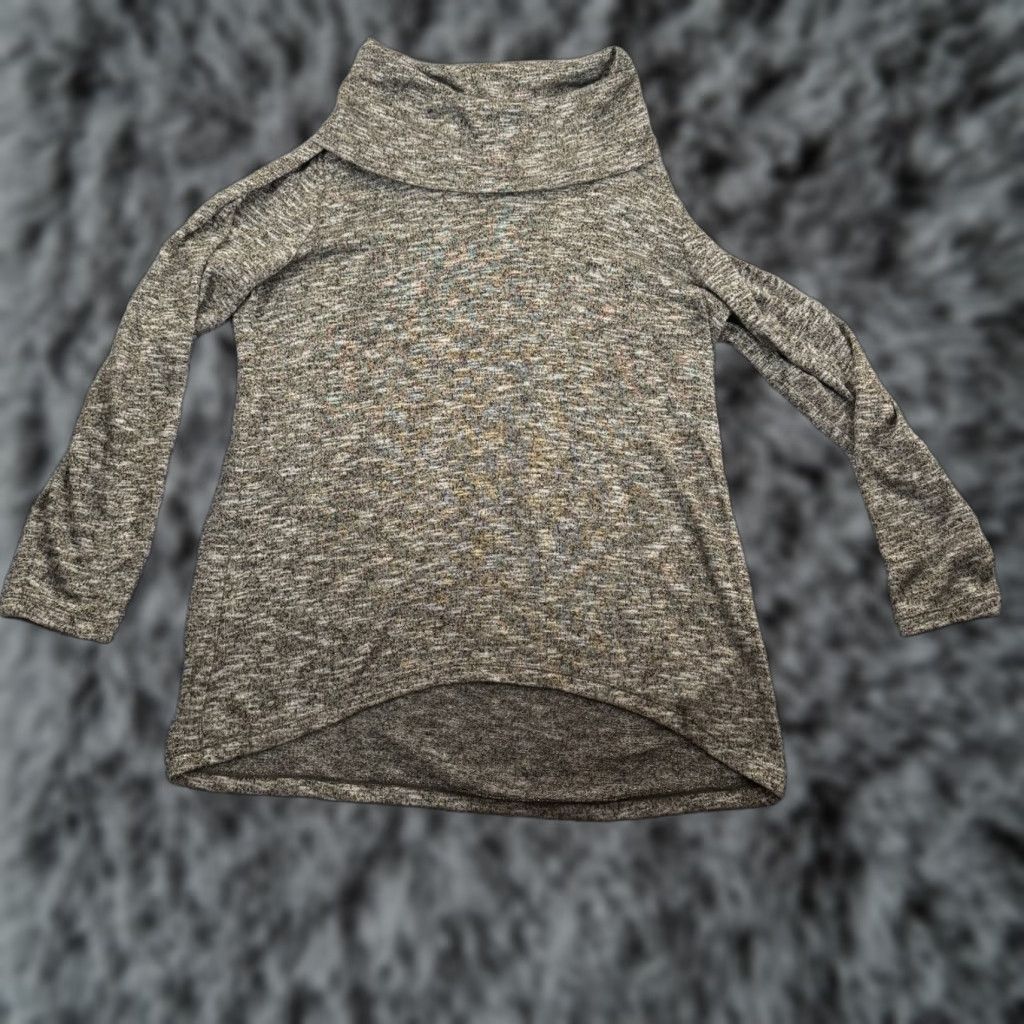 Vintage Chicos Turtleneck Sweater Womens L US 12 Gray Lightweight Metallic Shimmery High-Low Mens? Girls? Size L / US 10 / IT 46 - 1 Thumbnail