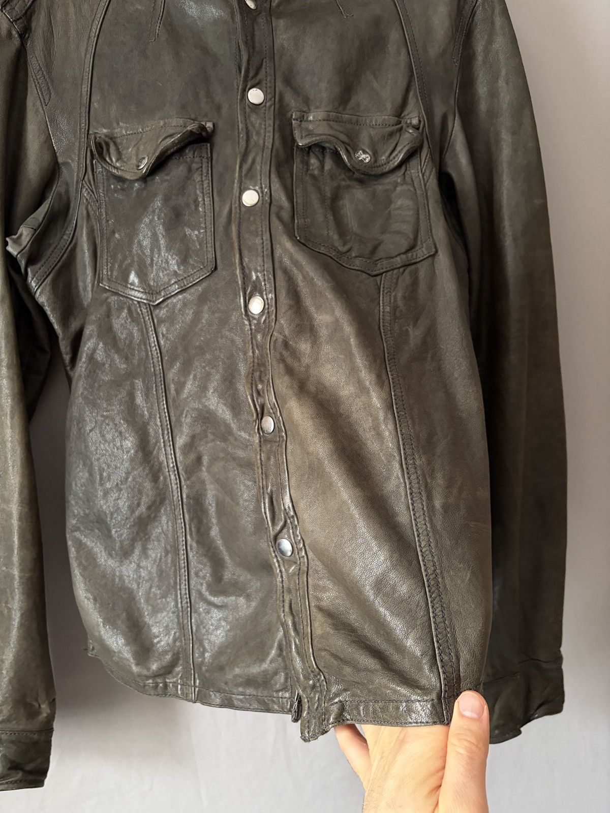 Allsaints Allsaints Wrinkled Lamb Leather Jacket Elephant Gray/Brown Size US L / EU 52-54 / 3 - 12 Thumbnail