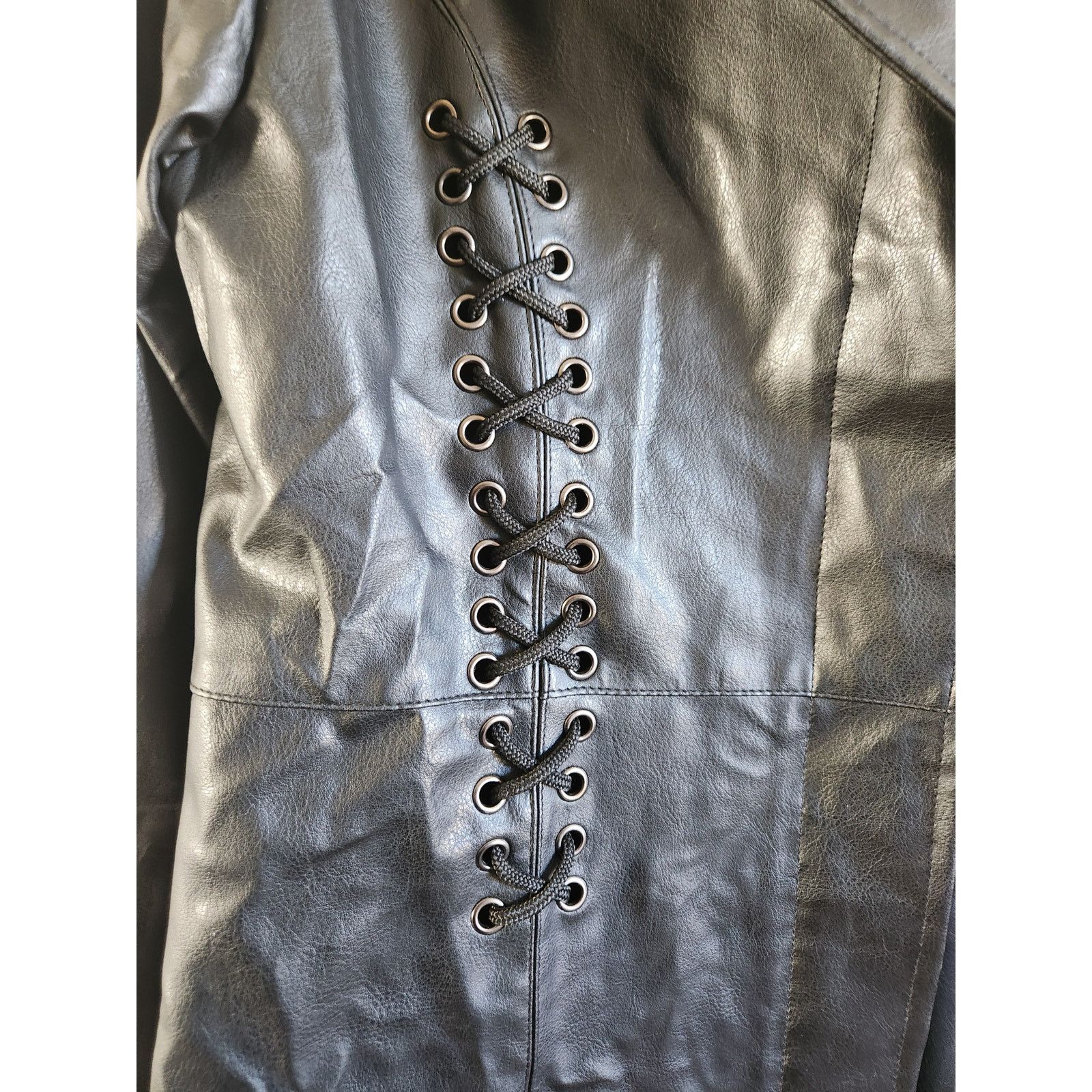 Other Beware Women's Faux Leather Lace-Up Long Jacket-XL Size XL / US 12-14 / IT 48-50 - 8 Thumbnail