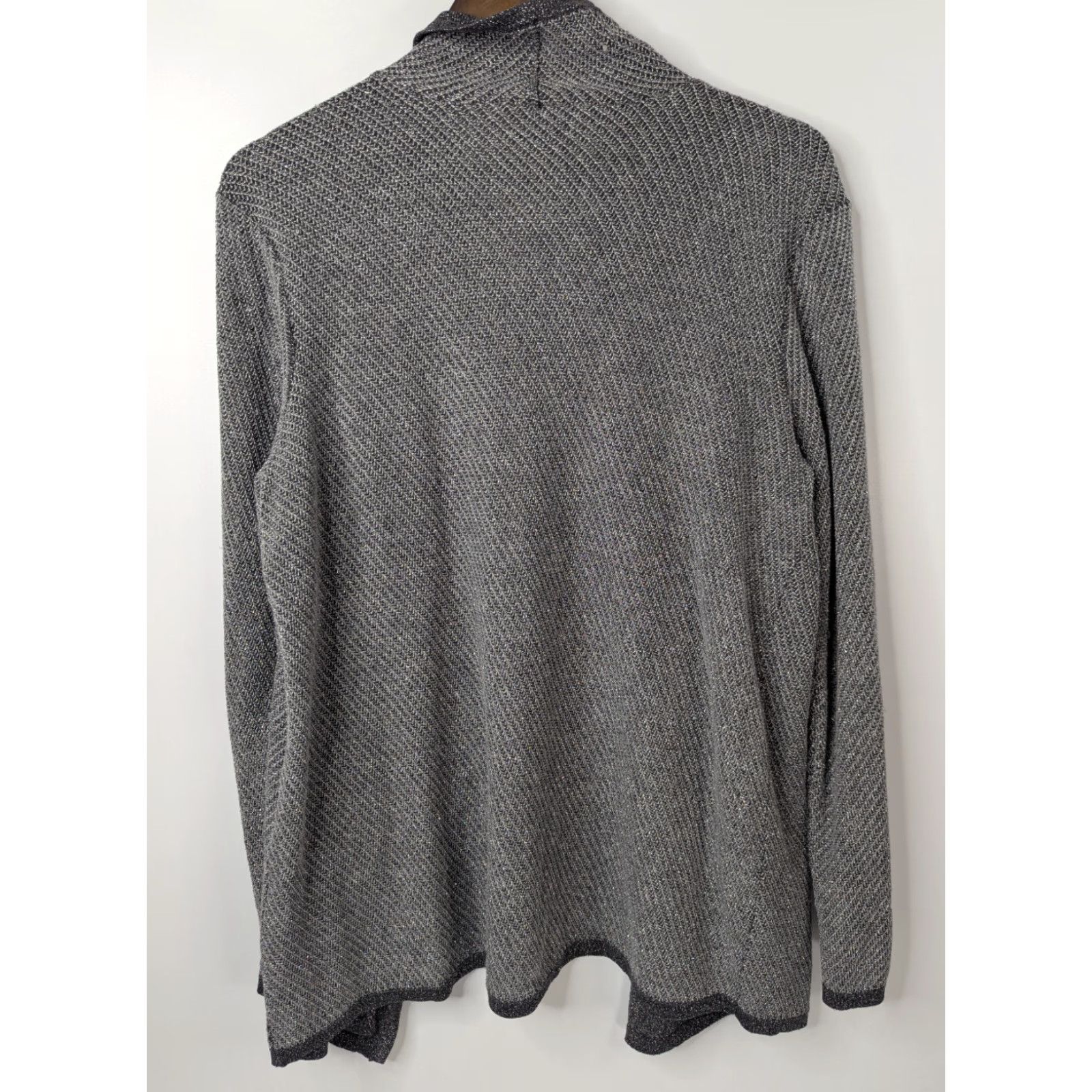 Vintage Chico's Cardigan Women Regular Open Front Knit 3/4 Sleeve Gray Cotton Acrylic Metallic Nylon Size XS / US 0-2 / IT 36-38 - 3 Thumbnail