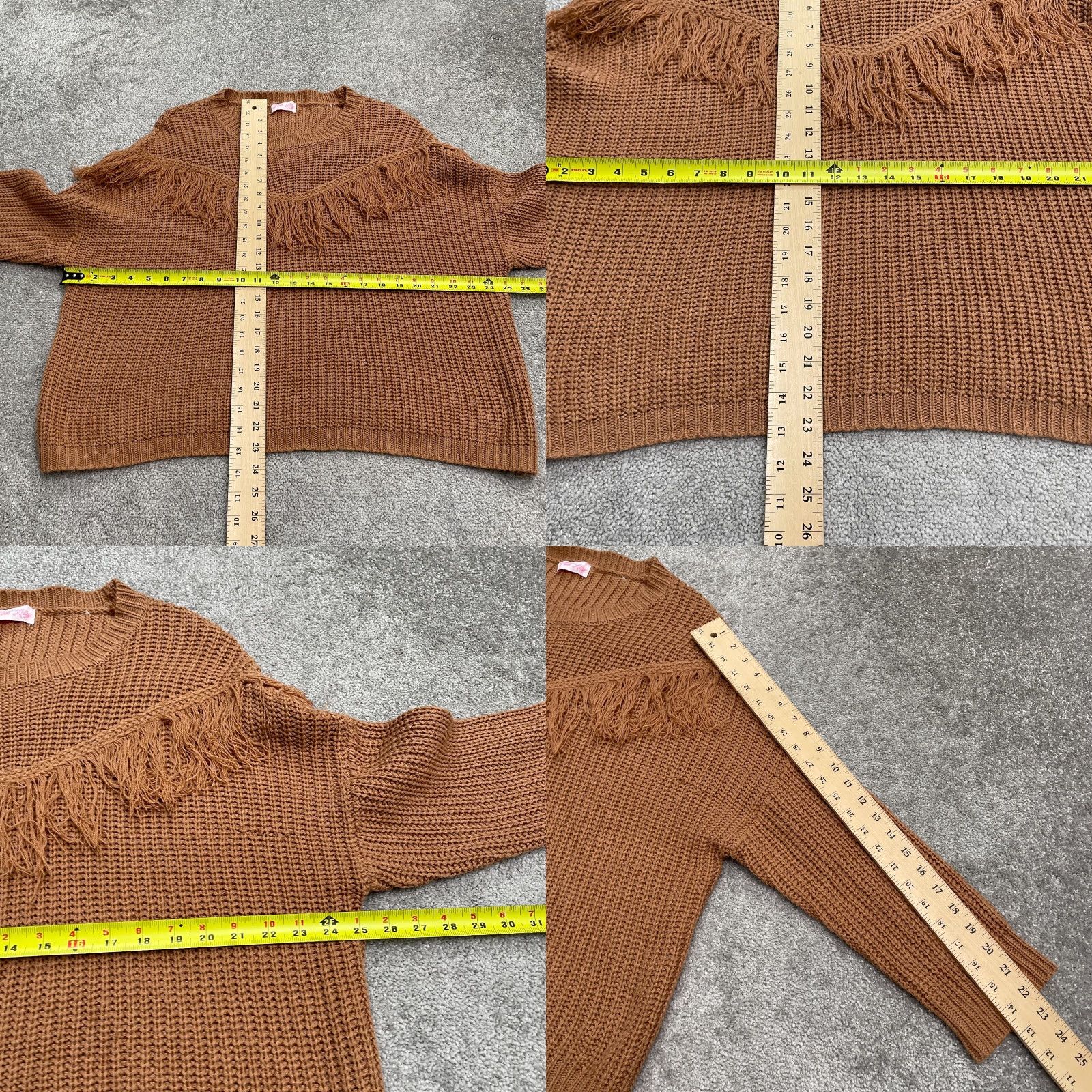 Vintage Pink Lily Women's Fringe Sweater Acrylic Crew Neck Pullover Bohemian Casual Knit Fall Winter Small Brown Size S / US 4 / IT 40 - 8 Thumbnail