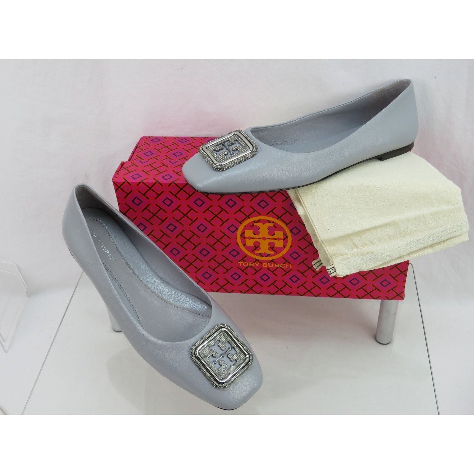 Tory Burch TORY BURCH GEORGIA GRAY LEATHER LOGO GRYSTALS REVA FLATS 9.5 Size US 9.5 / IT 39.5 - 5 Thumbnail