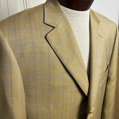 Pal Zileri Pal Zileri Beige Blue Windowpane Wool Blazer Men’s Size 52 I Size 42R - 2 Thumbnail