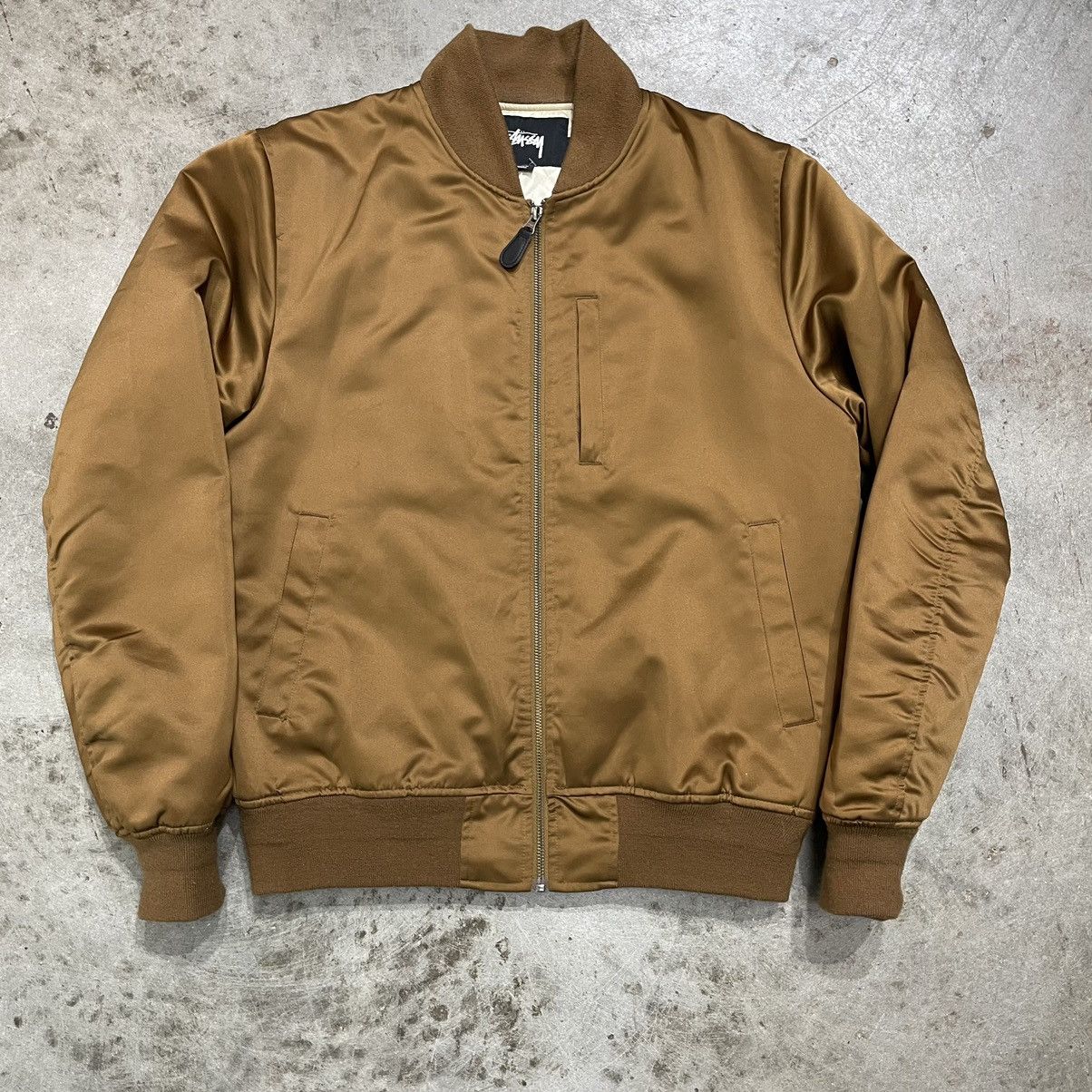image of Stussy Satin Gold Bomber Jacket, Men's (Size Medium)