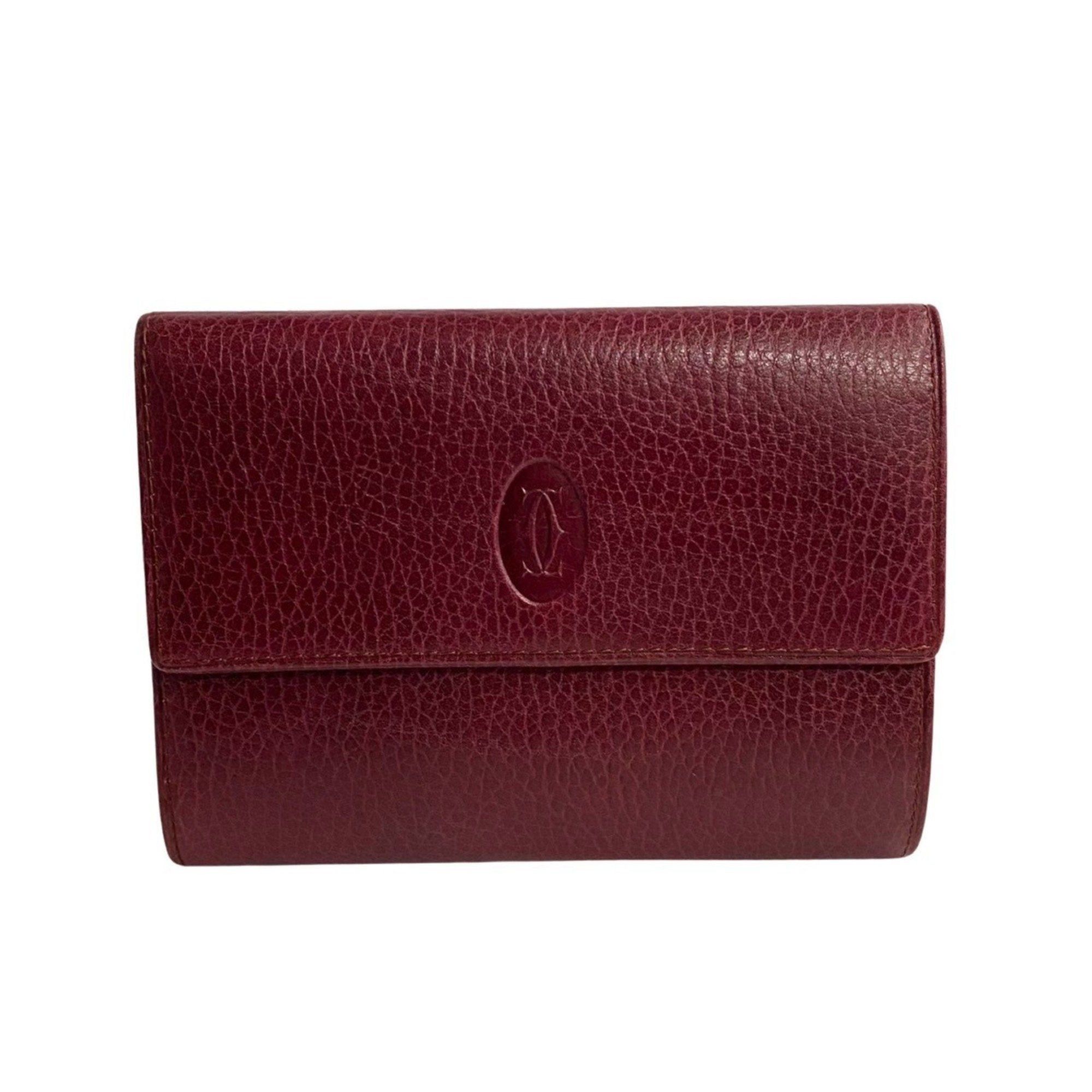 image of Cartier Must Line Leather Bi-Fold Wallet Bordeaux 34324 in Red, Women's
