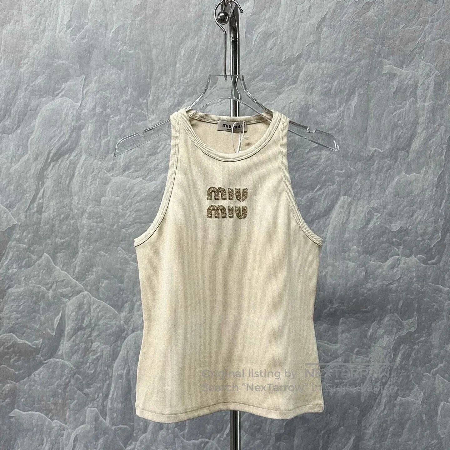 Miu Miu miu miu logo tank top with rhinestones. Size M / US 6-8 / IT 42-44 - 1 Thumbnail