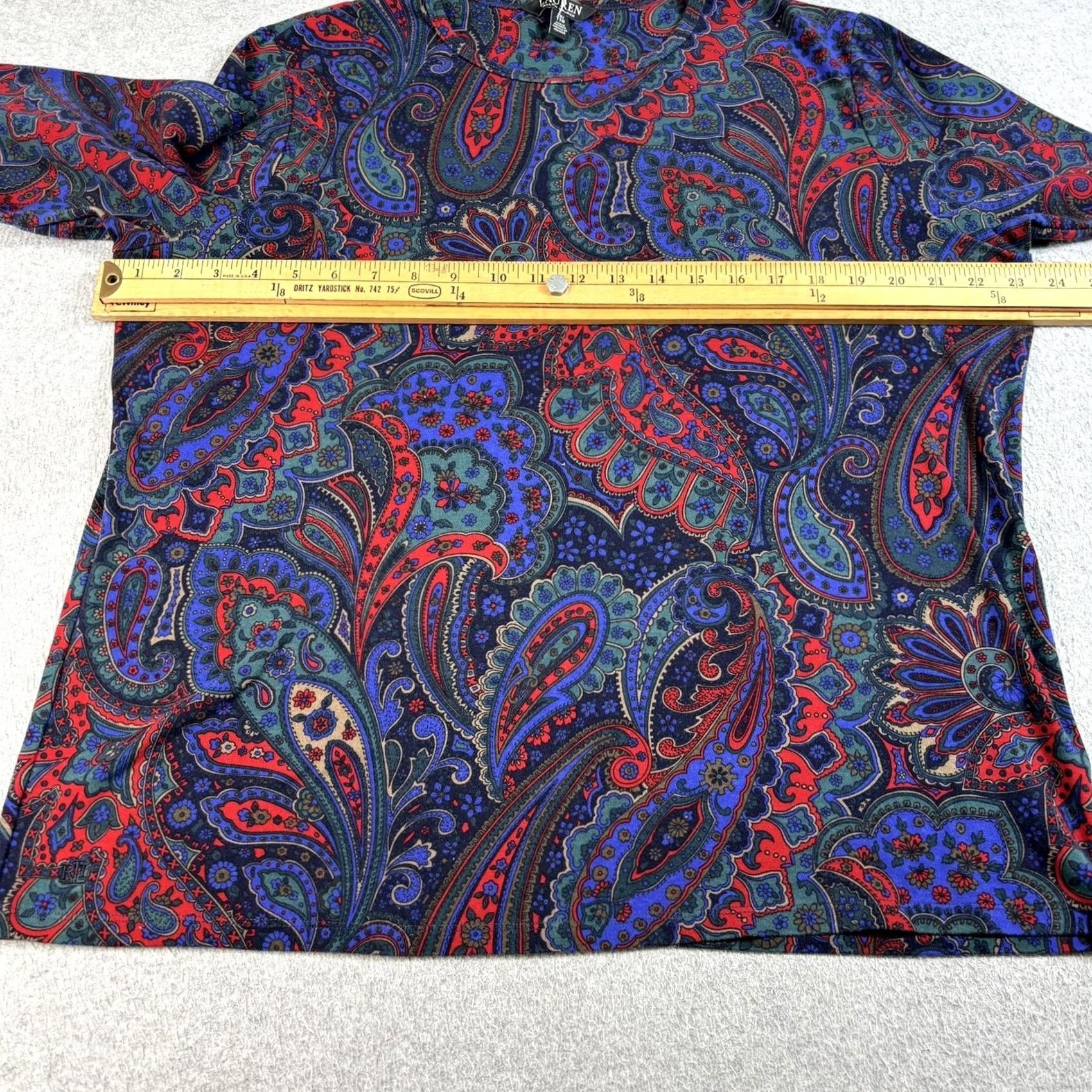 Ralph Lauren Lauren Ralph Lauren Womens 2X Blue Red Paisley Stretch Long Sleeve Shirt Artsy Size XXL / US 16-18 / IT 52-54 - 6 Thumbnail