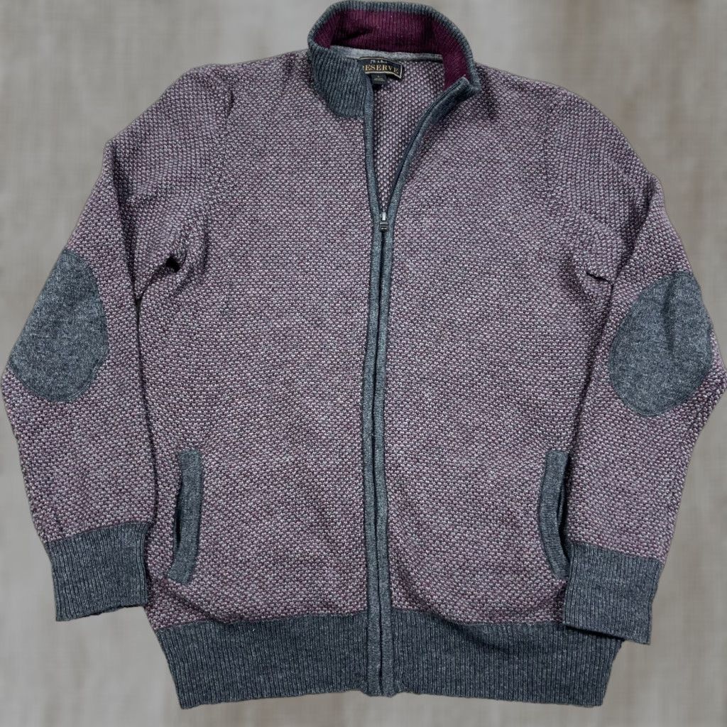 Jos. A. Bank Jos A Bank Sweater Mens Large Gray Maroon Wool Blend Full Zip Size US L / EU 52-54 / 3 - 1 Thumbnail