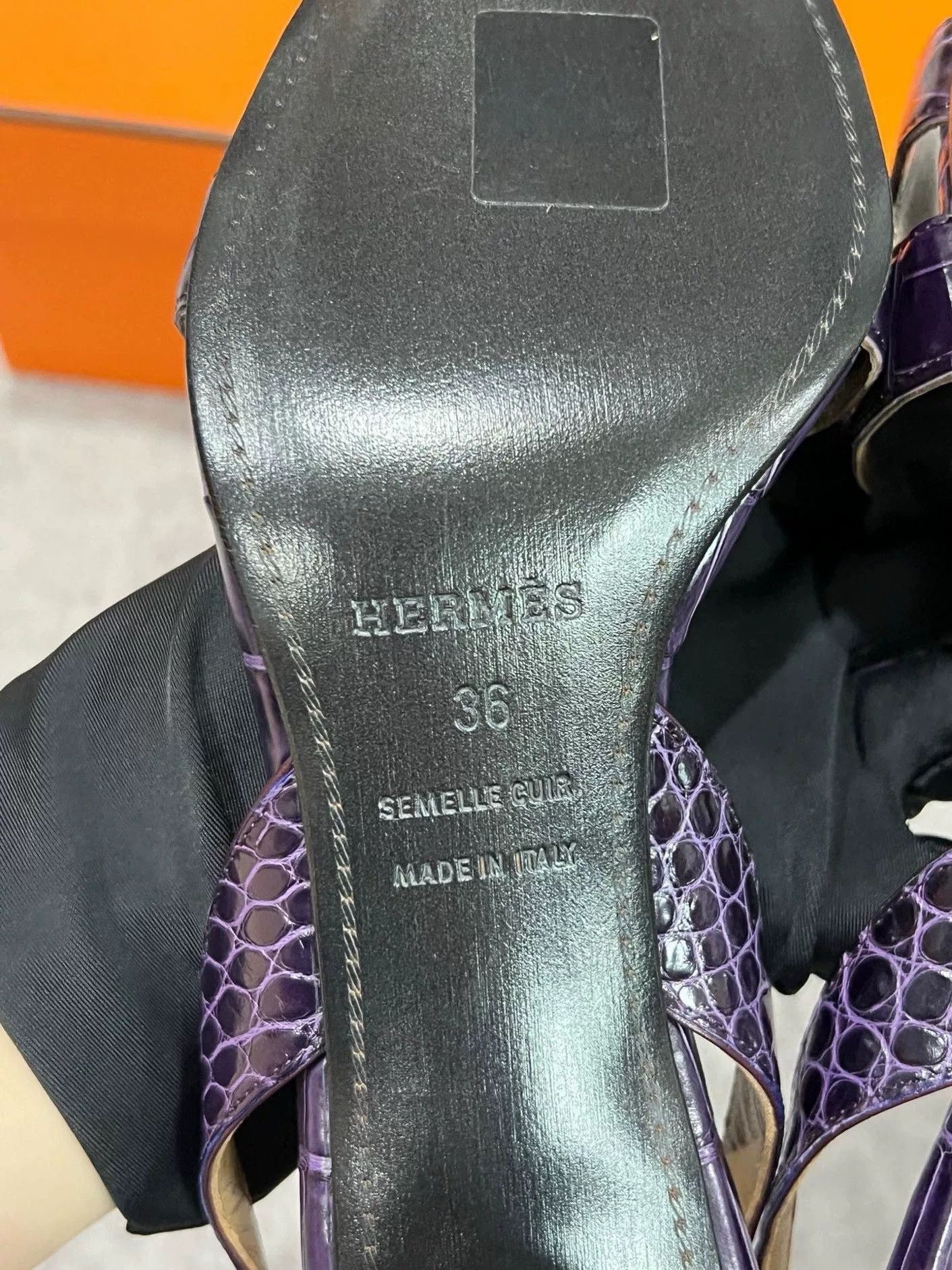 Hermes Hermes Purple Crocodile Heeled H Sandals Size US 7 / EU 40 - 7 Thumbnail