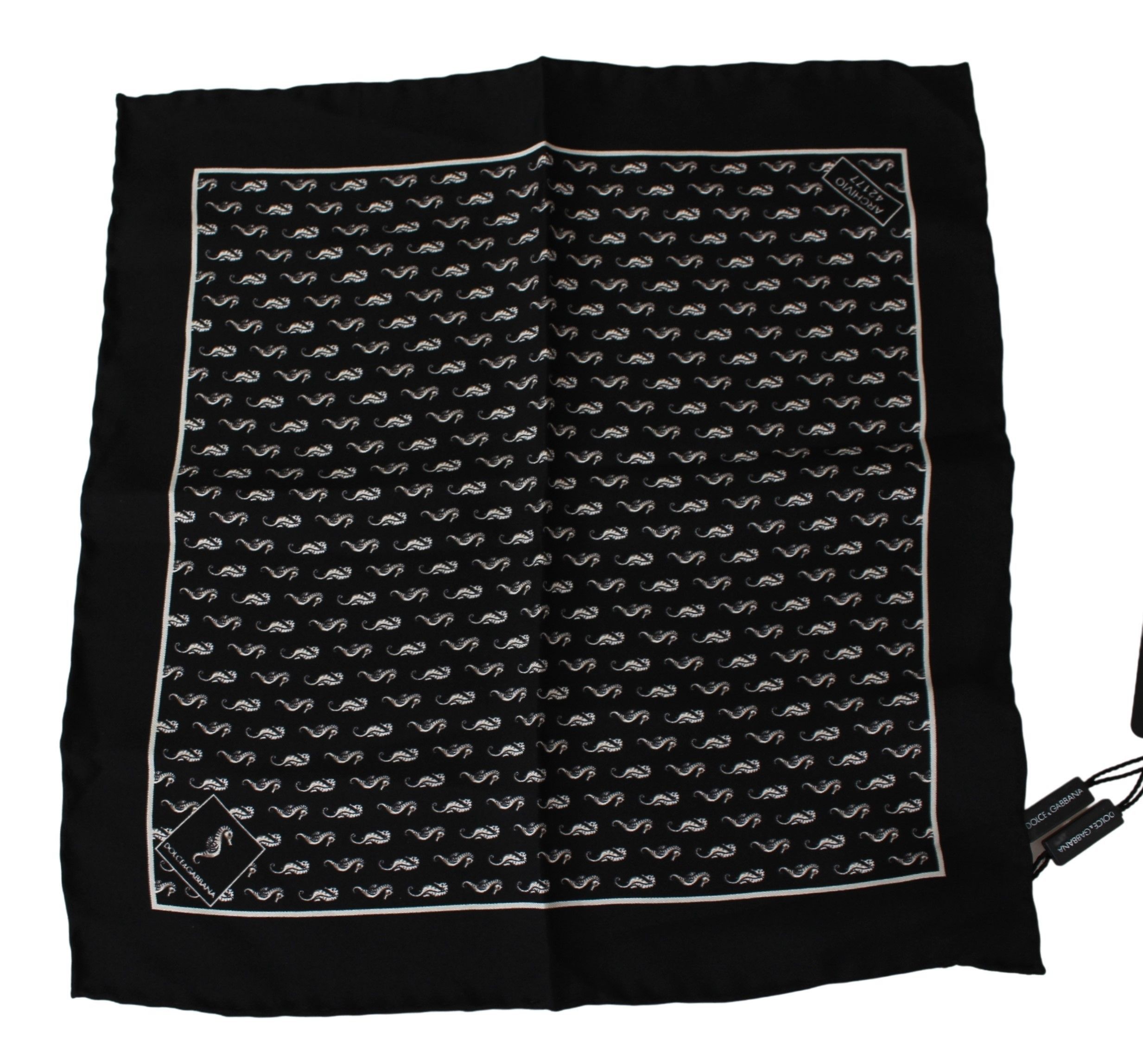 Dolce & Gabbana Elegant Black Silk Seahorse Men's Scarf Size ONE SIZE - 1 Thumbnail