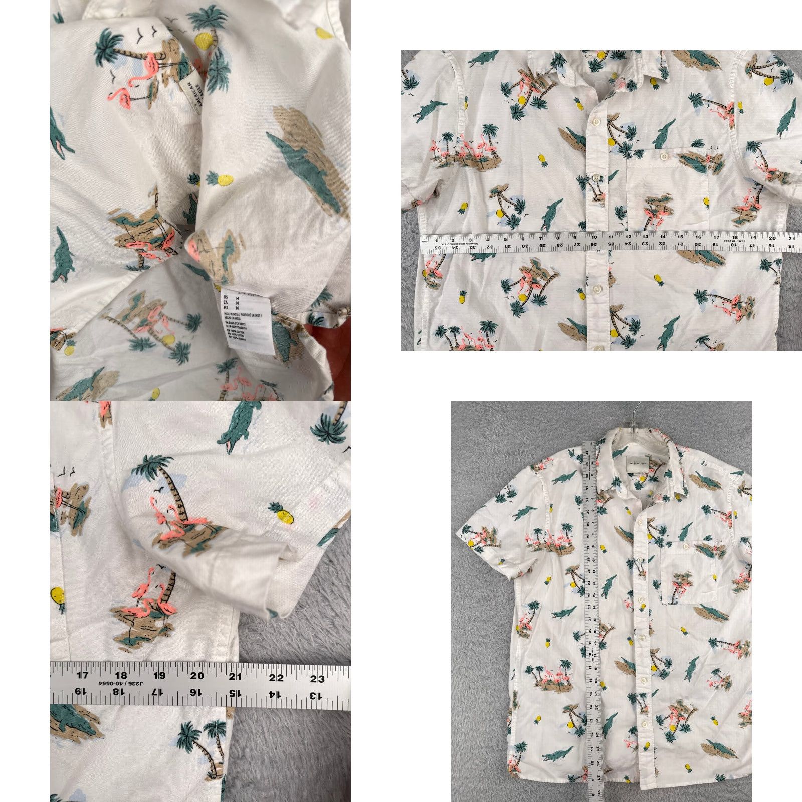 American Eagle Outfitters VINTAGE American Eagle Shirt Adult Medium White Hawaiian Pineapple Flamingo Croc 100% Cotton Mens Size US M / EU 48-50 / 2 - 8 Thumbnail