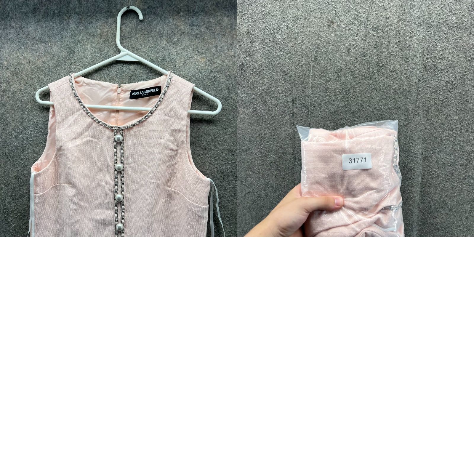 Karl Lagerfeld Karl Lagerfeld Dress Womens L Pink Sleeveless Tweed Pearl Trim Pencil Elegant Size L / US 10 / IT 46 - 8 Thumbnail