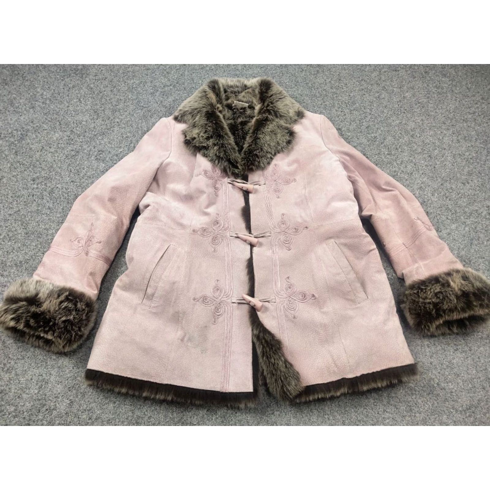 Pinko VINTAGE Delicate pink leather sheepskin coat with fur and logos LGB hysteric Y2K jacket Womens XS Size XXL / US 16-18 / IT 52-54 - 3 Thumbnail