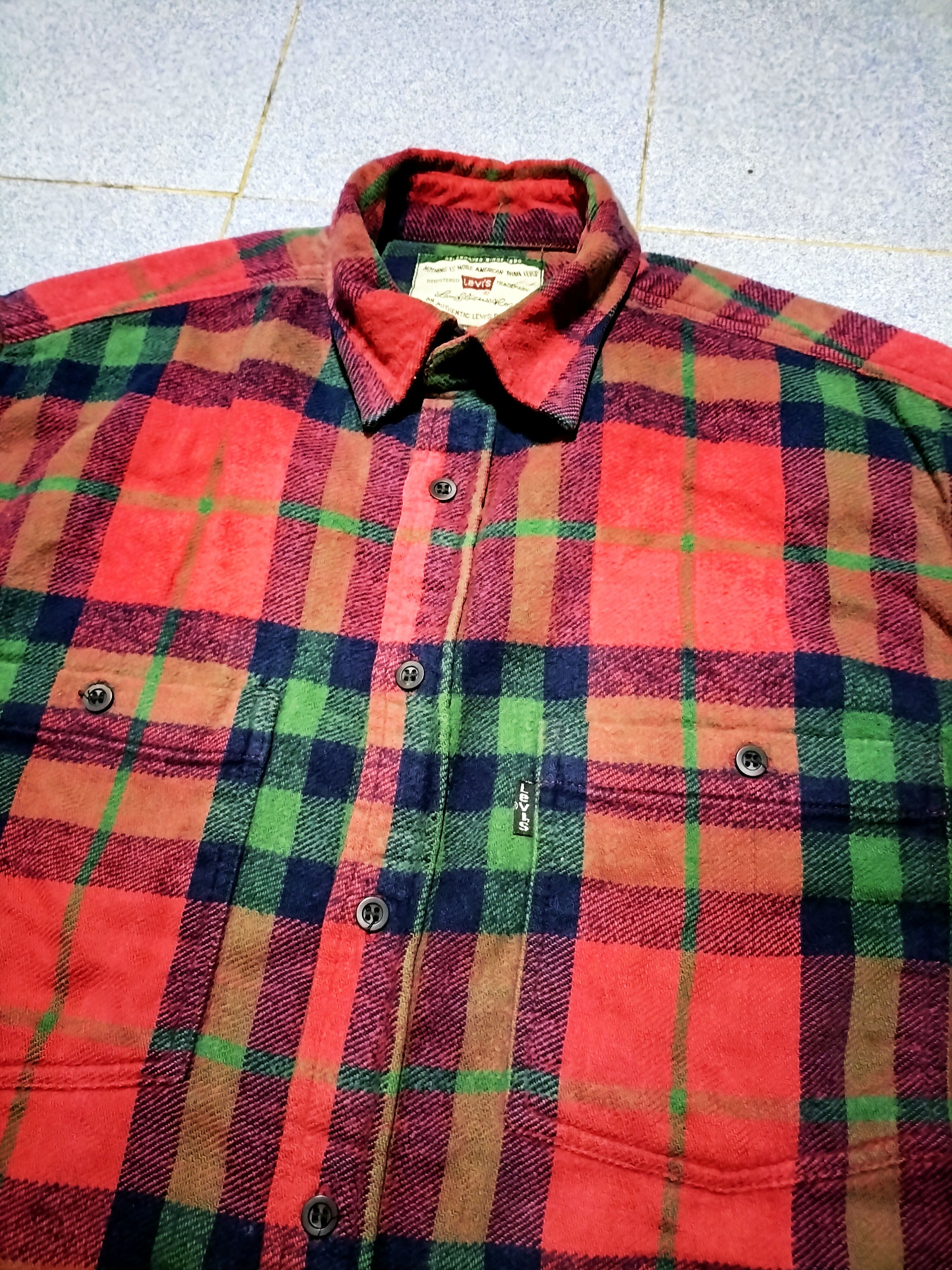 image of Vintage Levis Plaid Shirt Winter Double Pocket Black Lable, Men's (Size Small)