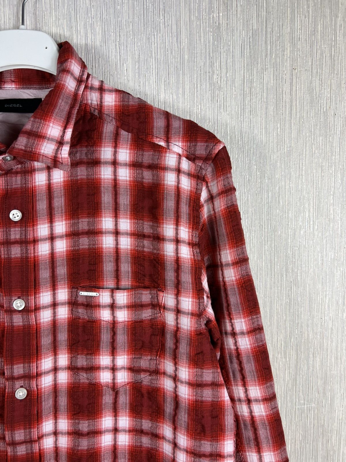 Diesel Diesel plaid button up checked distressed shrunk shirt logo Size US L / EU 52-54 / 3 - 2 Thumbnail