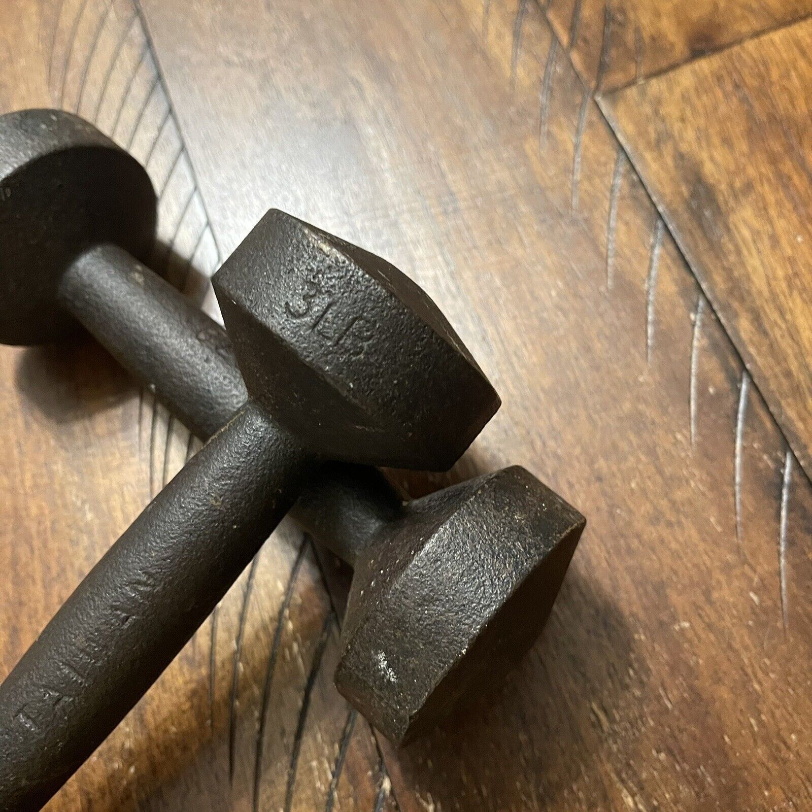 Other 2 Vtg 3 LB # Dumbbell Dumb Bell Set Pill Ends Taiwan Weights Size ONE SIZE - 3 Thumbnail