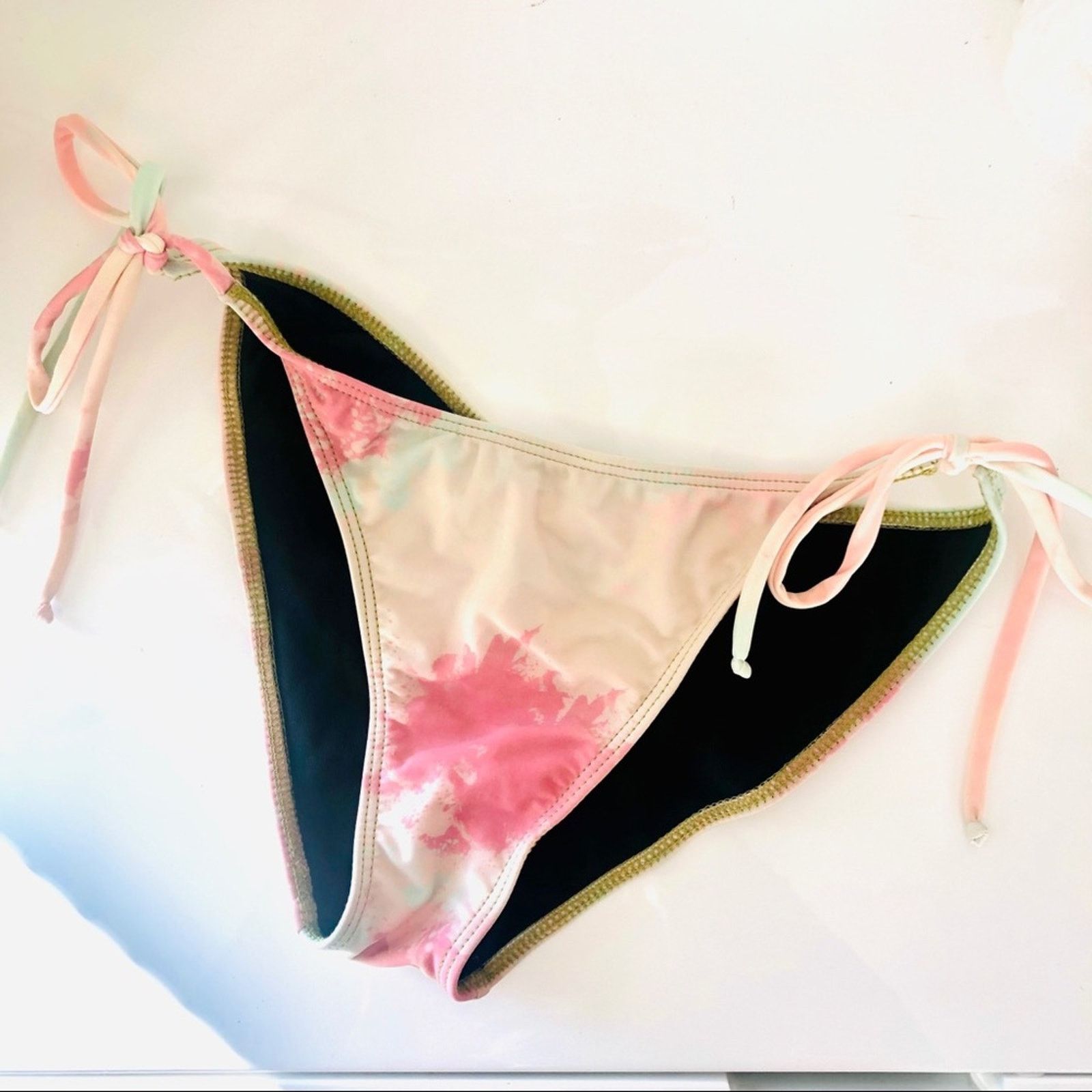 Anthropologie NEW TAVIK REVOLVE Black Tie Dye Scrunch Tie Bikini Bottom Size ONE SIZE - 2 Thumbnail
