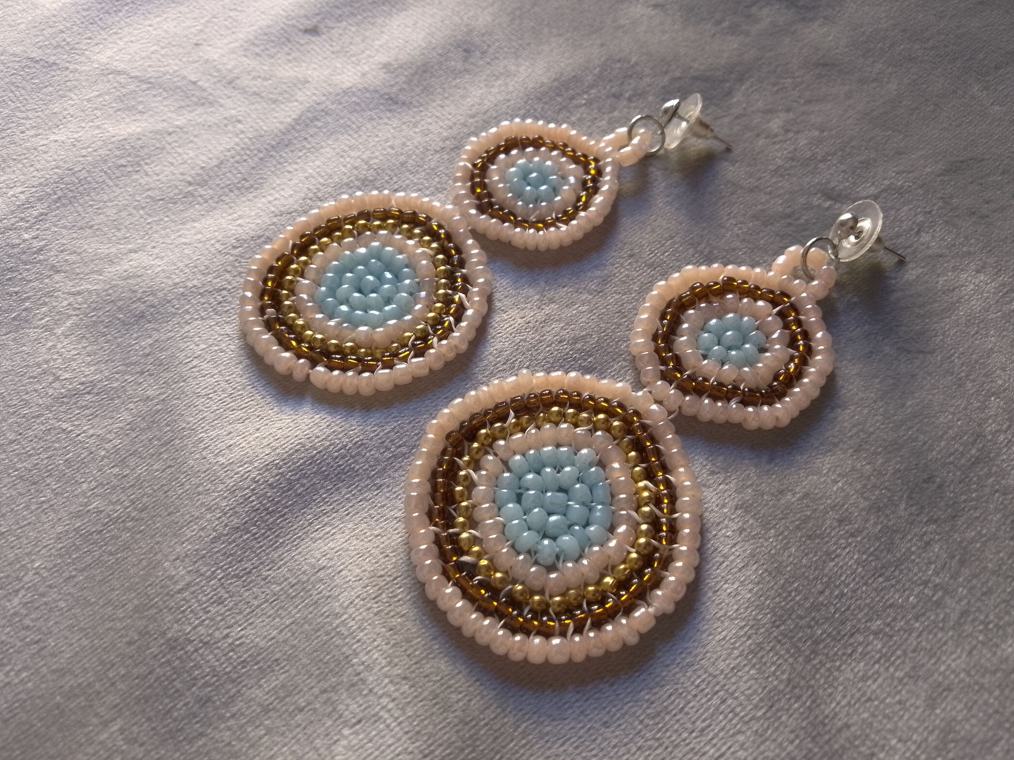 Handmade Earrings Circles Long Pink Brown Blue Embroidered Size ONE SIZE - 3 Thumbnail
