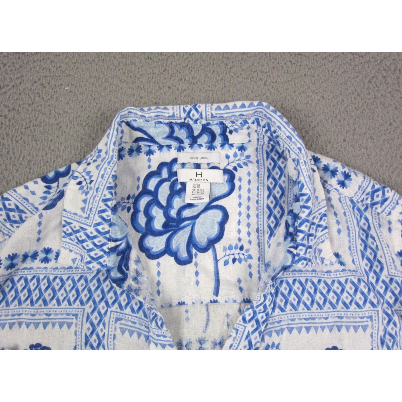 Halston Halston Shirt Womens 3X Blue White 100% Linen Floral Leisure Ladies Summer Size XXL / US 16-18 / IT 52-54 - 2 Thumbnail