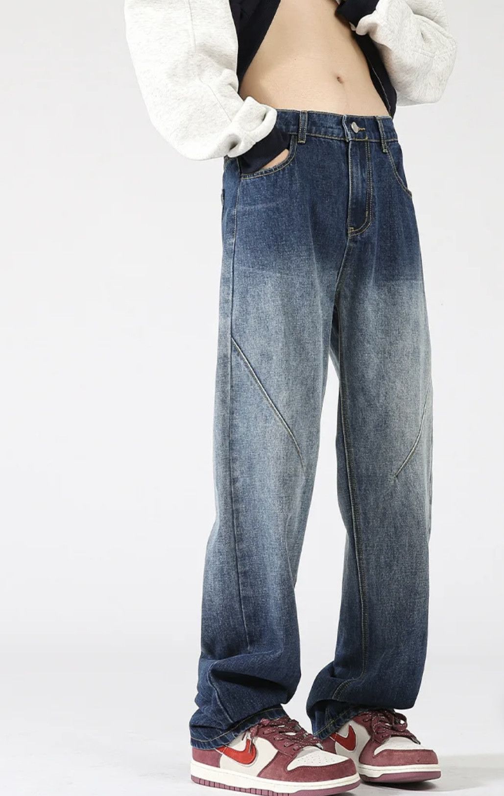 Denime × Japanese Brand Washed Old Jeans Men's Design Loose Tide Straight Pants Size US 36 / EU 52 - 2 Thumbnail