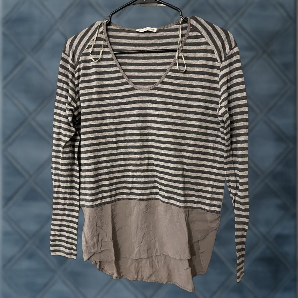 Zara ZARA Striped Jersey Knit Pocket Top T-Shirt Long Sleeve Gray M Womens Modern Shirt Size M / US 6-8 / IT 42-44 - 1 Thumbnail