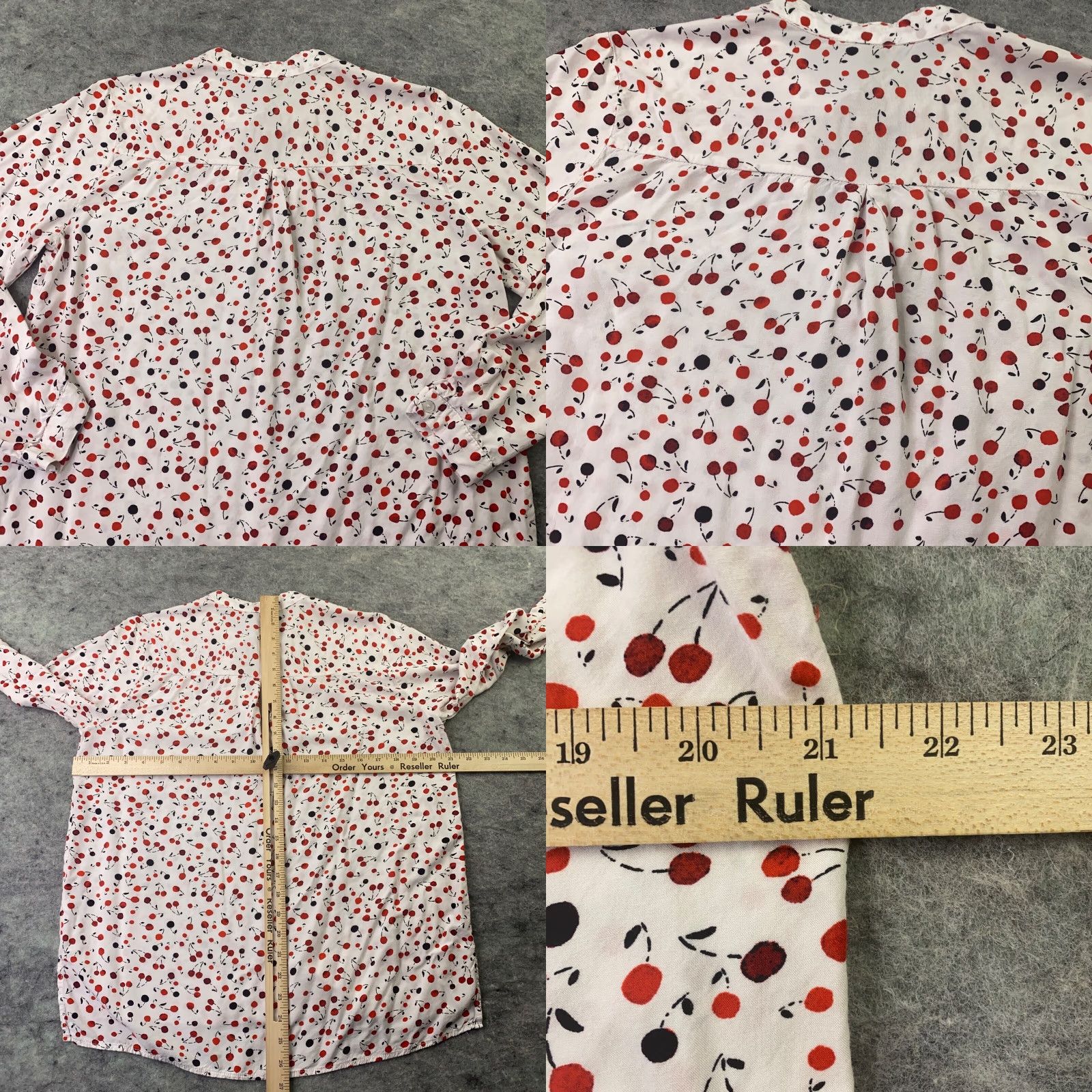 Velvet Velvet Heart Shirt Womens Medium White Cherry Print Tie Neckline Button-Up Long Sleeve Casual Party/Cocktail Travel 90s? Size M / US 6-8 / IT 42-44 - 8 Thumbnail