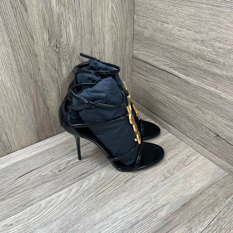 Yves Saint Laurent saint Laurent Black patent leather metallic logo pumps heel Size US 9 / IT 39 - 3 Thumbnail