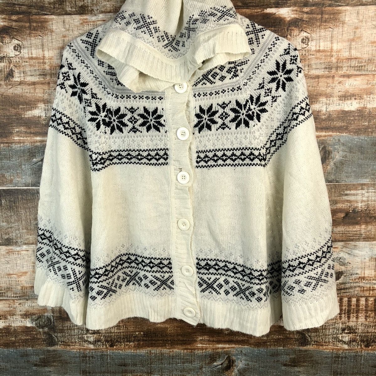 Homespun Knitwear × Japanese Brand Healthy Karen White Hoodie Capes Knitwear #A1262 Size US M / EU 48-50 / 2 - 3 Thumbnail