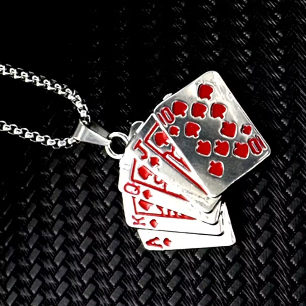Designer × Japanese Brand Punk Shine Playing Card Hearts Red Spades Silver Necklace Size ONE SIZE - 3 Thumbnail